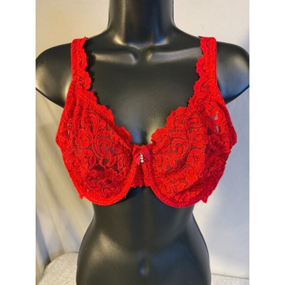 Secret Treasure Womens Red Hot Lacy Underwire Bra Jewel Accent 38C Push Up - Picture 1 of 3